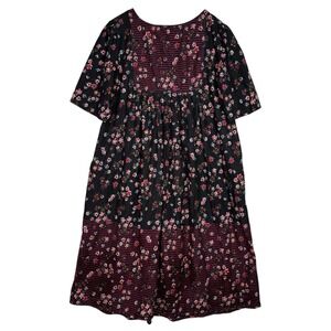 Only Necessities Dress 2X 26/28 Black Floral Cotton Maxi Prairie Boho Plus Size